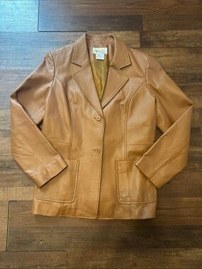 Tower Hill Collection Vintage Camel Brown Leather Blazer Jacket - Size 12